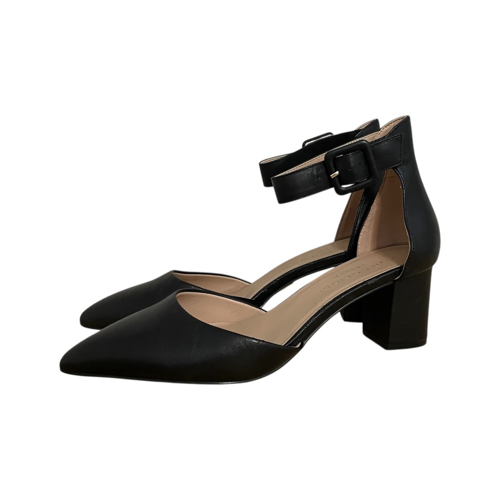 Kurt Geiger London Black Leather Pointed Toe Ankle Strap Block Heels Size 38.5